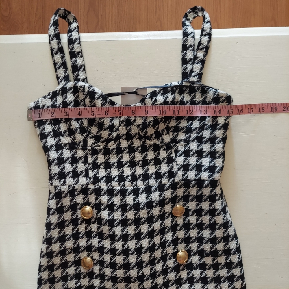 Forever 21 houndstooth mini dress black white tweed w gold buttons NEW Sz XS - Picture 8 of 11